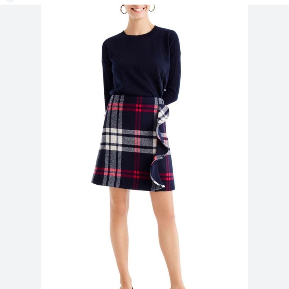 J Crew Blue/Red Plaid Skirt with Ruffle Detail on Front Sz 14T
